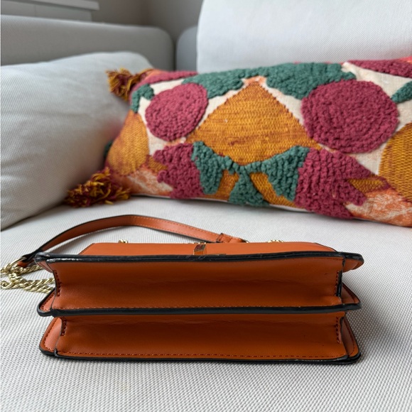 Women's Orange Leather Chain Shoulder Bag with Gold Hardware - Picture 6 of 6